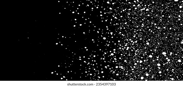 Snow, stars, twinkling lights, rain drops on black background. Abstract vector noise. Small particles of debris and dust. Distressed uneven grunge texture overlay.