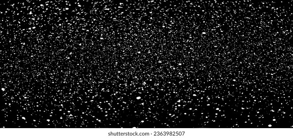 Snow, stars, twinkling lights, rain drops on black background. Abstract vector noise. Small particles of debris and dust. Distressed uneven grunge texture overlay.