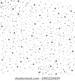 Snow, stars, twinkling lights, rain drops on black background. Abstract vector noise. Small particles of debris and dust. Distressed uneven grunge texture overlay.