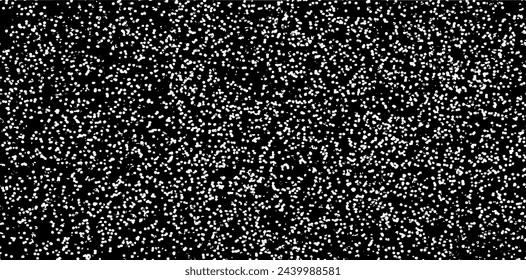 Snow, stars, twinkling lights, rain drops on black background. Abstract vector noise. Small particles of debris and dust. Distressed uneven grunge texture overlay.