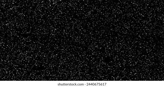 Snow, stars, twinkling lights, rain drops on black background. Abstract vector noise. Small particles of debris and dust. Distressed uneven grunge texture overlay.