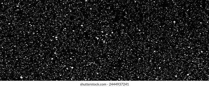 Snow, stars, twinkling lights, rain drops on black background. Abstract vector noise. Small particles of debris and dust. Distressed uneven grunge texture overlay.