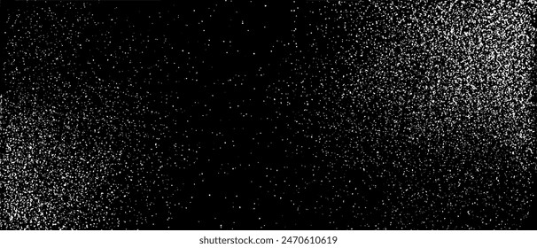 Snow, stars, twinkling lights, rain drops on black background. Abstract vector noise. Small particles of debris and dust. Distressed uneven grunge texture overlay.