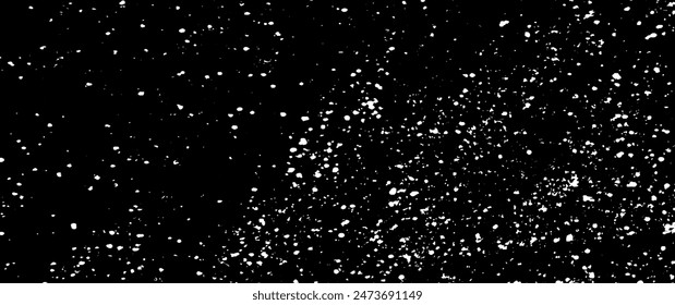 Snow, stars, twinkling lights, rain drops on black background. Abstract vector noise. Small particles of debris and dust. Distressed uneven grunge texture overlay.