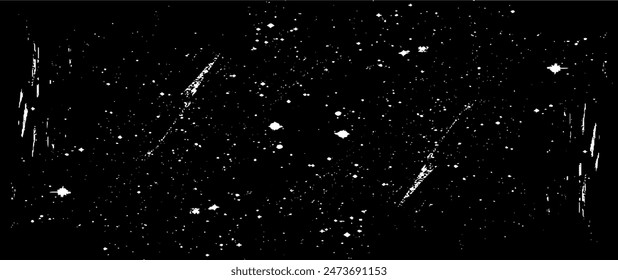 Snow, stars, twinkling lights, rain drops on black background. Abstract vector noise. Small particles of debris and dust. Distressed uneven grunge texture overlay.