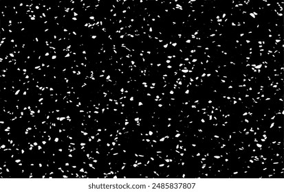 Snow, stars, twinkling lights, rain drops on black background. Abstract vector noise. Small particles of debris and dust. Distressed uneven grunge texture overlay.