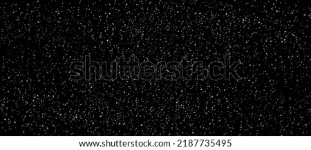 Snow, stars, twinkling lights, rain drops on black background. Abstract vector noise. Small particles of debris and dust. Distressed uneven grunge texture overlay.