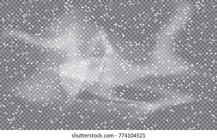 Snow storm. Falling snow on a transparent background. Vector illustration. Eps 10.