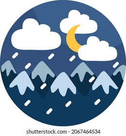 Tormenta de nieve en las montañas, ilustración, vector, sobre fondo blanco.