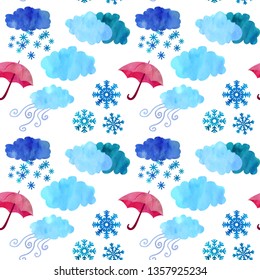 Snow storm. Seamless pattern. Watercolour imitation.