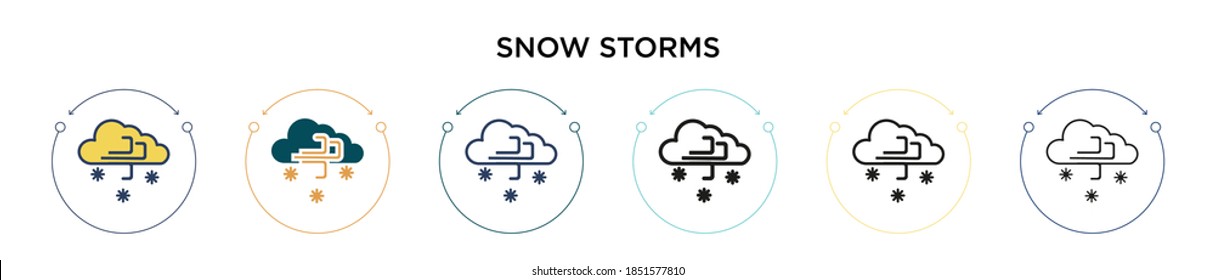 Snow storms icon in filled, thin line, outline and stroke style. Vector illustration of two colored and black snow storms vector icons designs can be used for mobile, ui, web