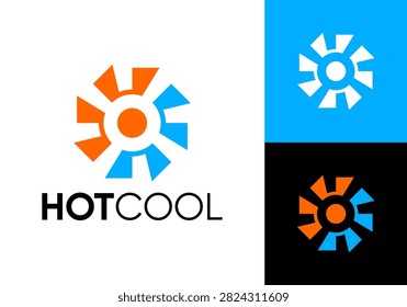 snow and sun logo. heating cooling snowflake conditioning vector design concept