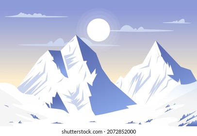 Snow Sun Mountain Frozen Ice Nature Landscape Adventure Illustration