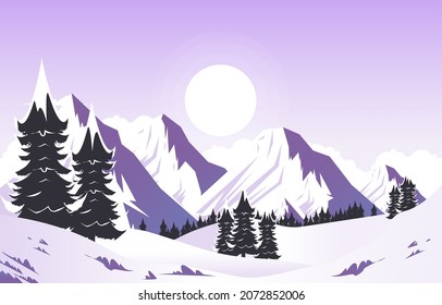 Snow Sun Mountain Frozen Ice Nature Landscape Adventure Illustration