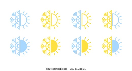 Snow, sun set icons. Flat style. Vector icons.
