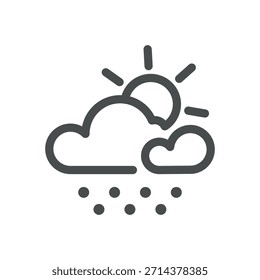 Icono de Clima de nieve y sol. Nube de línea delgada con nevadas e ilustración de sol para condiciones de invierno frías pero brillantes y pronóstico mixto. Símbolo de Vector de contorno aislado, pictograma de trazo editable