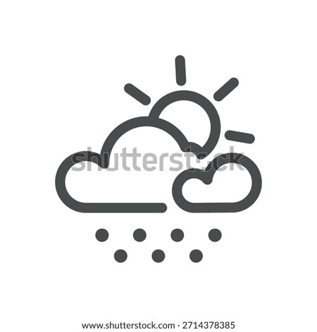 Snow and Sun Weather Icon. Thin Line Cloud with Snowfall and Sun Illustration for Cold but Bright Winter Conditions and Mixed Forecast. Isolated Outline Vector Symbol, Editable Stroke Pictogram