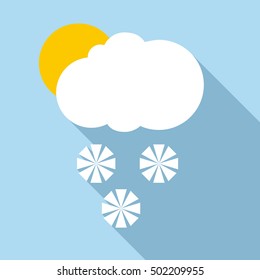 Snow in sunny weather icon. Flat illustration of snow in sunny weather vector icon for web