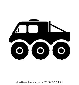 Snow and swamp vehicle icon. All-terrain vehicle. Black silhouette. Side view. Vector simple flat graphic illustration. Isolated object on a white background. Isolate.