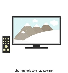 Snow in television. Tv channel showing a cold landscape. White background. Isolated.
