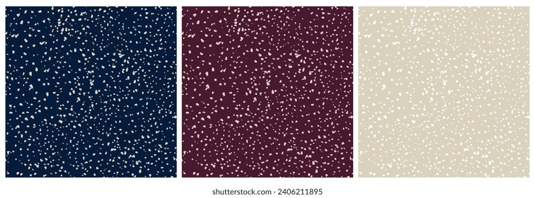 Snow Texture Dot Seamless Pattern Set. Grunge Graphic Print for Fabric, Surface Design. Christmas Seamless Pattern, Vector Illustration. Funky Splatter Snowfall Background. Ink, Chalk Texture Ornament