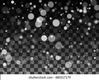Snow texture. Falling snow on the transparent background. Vector illustration