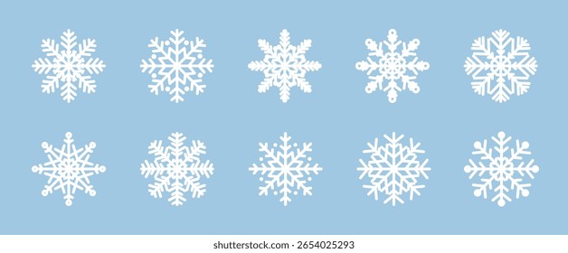 Snow thick icons set. Plump soft white line Snowflakes. Winter simple element collection. Cold weather symbol with editable stroke. New year and christmas ornament