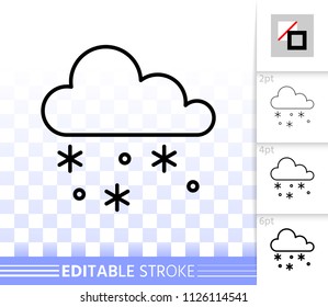 Snow thin line icon. Outline web sign of cloud. Snowflake linear pictogram with different stroke width. Simple vector symbol, transparent background. Snowy cloud editable stroke icon without fill