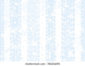Snow tire track seamless pattern. Winter grunge background. Vector