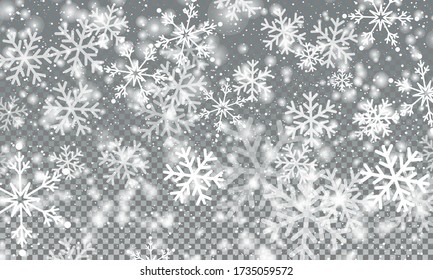 Schneesichtiger Hintergrund. Vector Illustration. Schneeflocken. Realistische Fallende Schneeflocken. Winter Sky. Weihnachten Hintergrund. Fallender Schnee.
