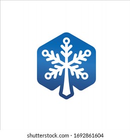 snow tree logo formed hexagonal vector element design