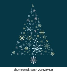 snow tree snowflakes beautiful delicate multicolored christmas tree made of hand drawn pastel colors snowflakes on dark background