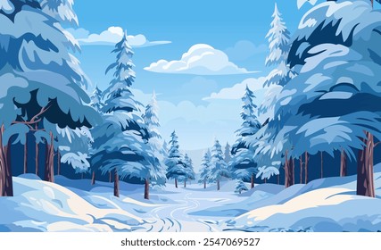 Snow trees landscape vector, snow background vector, winter, snow, trees, cold background illustration