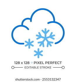 Snow two color line icon. Cloud with snowflakes falling. Snowy weather or winter conditions. Weather forecast bicolor outline symbol. Duotone linear pictogram. Isolated illustration. Editable stroke