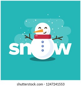 Snow Typography with Snowman Vector Illustration 
