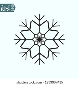 Snow vector icon. Black Snowflake. Flat vector illustration in black on white background. EPS10