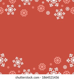 Snow Vector illustration with copy space Flat design Poster template with pink and white snowflakes on red backdrop
