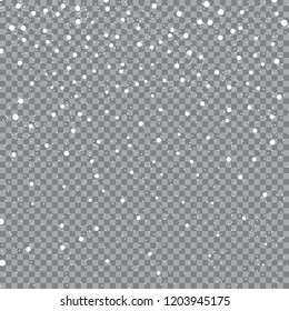 Snow. Vector illustration. Falling snow on a transparent background. Winter snowing sky. Eps 10.