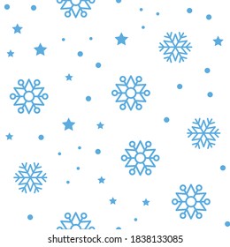 Snow vector pattern. Snowflake and stars seamless texture. Winter background. Vector elements.
