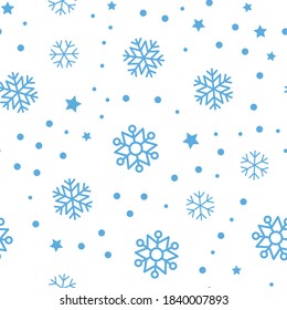 Patrón vectorial de nieve. El copo de nieve y las estrellas son una textura perfecta. Fondo de invierno. Elementos vectores.