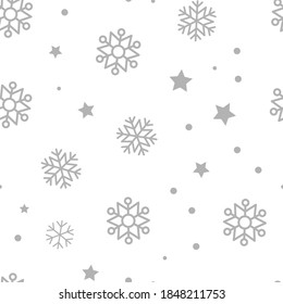 Snow vector pattern. Snowflake and stars seamless texture. Winter background. Vector elements.