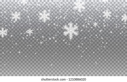 Snow. Vector transparent realistic snow background. Christmas and New Year decoration.
