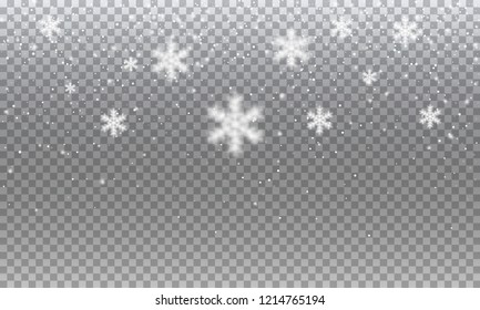Snow. Vector transparent realistic snow background. Christmas and New Year decoration.
