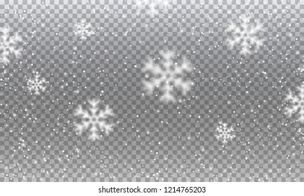 Snow. Vector transparent realistic snow background. Christmas and New Year decoration.