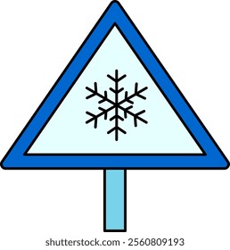 Snow warning sign icon indicates caution when driving in winter. Heavy snow can make roads slippery, make sure safety is always a top priority in extreme weather.