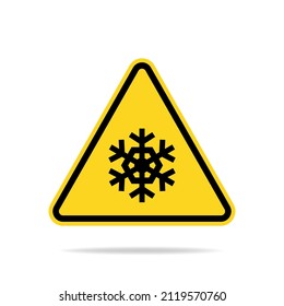 Snow Warning Sign. Triangle Warning Sign Of Snow With A Snowflake Symbol. Flat Vector Illustration.