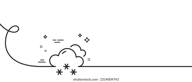 Snow weather forecast line icon. Continuous one line with curl. Clouds with snowflake sign. Cloudy sky symbol. Snow weather single outline ribbon. Loop curve pattern. Vector