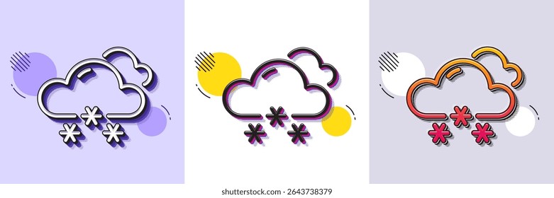 Snow weather forecast line icon. Halftone dotted pattern. Gradient icon with grain shadow. Clouds with snowflake sign. Cloudy sky symbol. Line snow weather icon. Various designs. Vector