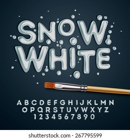 Snow white alphabet and numbers, vector illustration.