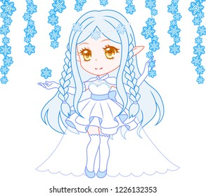 Snow white christmas.
Kawaii Anime manga teenager. Big eyes.  Use for postcards, print on clothes or other things. Banner decorations. 